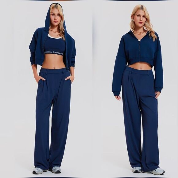 Vintage Pants - 💬🩵🅰️NWT Blue Zipper Crop Hoodie & Wide Leg Pants Large